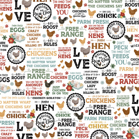 Echo Park - Chickens - 12x12 Single Sheets - Free Range Phrases