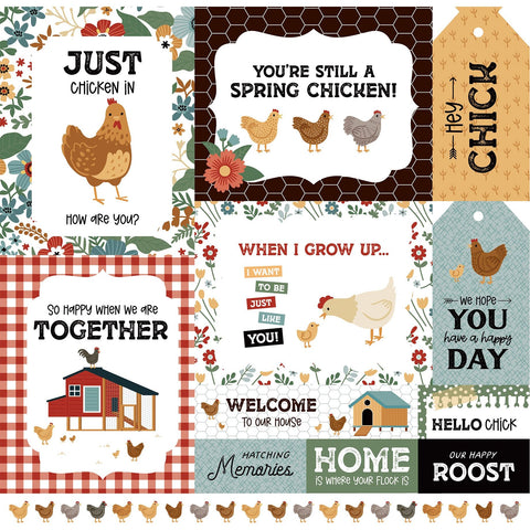 Echo Park - Chickens - 12x12 Single Sheets - Multi Journaling Cards