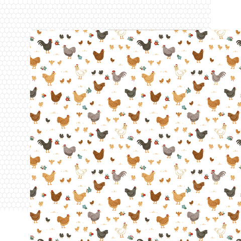 Echo Park - Chickens - 12x12 Single Sheets - Mama Hen And Chicks