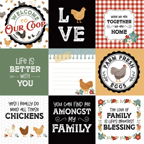 Echo Park - Chickens - 12x12 Single Sheets - 4x4 Journaling Cards