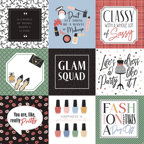 Echo Park - Fashion - 12x12 Single Sheet - 4x4 Journaling Cards