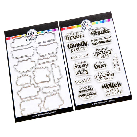 Catherine Pooler - Ghostly Greeting Sentiments Stamp & Die Bundle