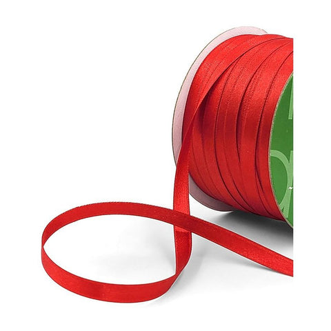 Ribbon - 1/4 inch Luster Double Faced Satin Ribbon with Woven Edge / Red Luster