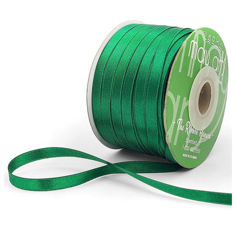 Ribbon - 1/4 inch Luster Double Faced Satin Ribbon with Woven Edge / Green Luster