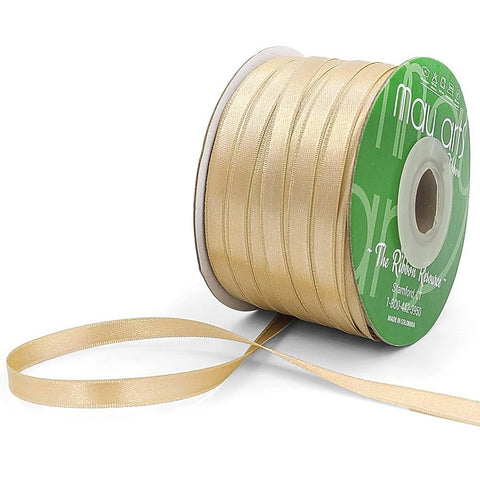 Ribbon - 1/4 inch Luster Double Faced Satin Ribbon with Woven Edge / New Gold Luster