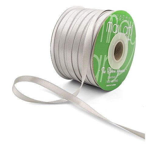 Ribbon - 1/4 inch Luster Double Faced Satin Ribbon with Woven Edge / Silver Luster