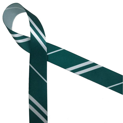 Ribbon - 7/8 Inch Wizard Ribbon - Stripes - Green & Silver