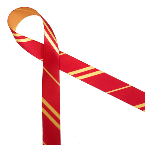 Ribbon - 7/8 Inch Wizard Ribbon - Stripes - Red & Gold