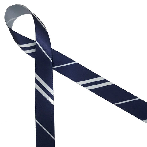 Ribbon - 7/8 Inch Wizard Ribbon - Stripes - Blue & Silver