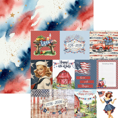Country Craft Creations - Hometown Country 4th -12x12 / 27 Double-Sided 12x12 Papers + 1 Fussy Cut Die Cut Sheet