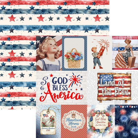 Country Craft Creations - Hometown Country 4th - 8x8 / 27 Double-Sided 8x8 Papers + 1 Fussy Cut Die Cut Sheet