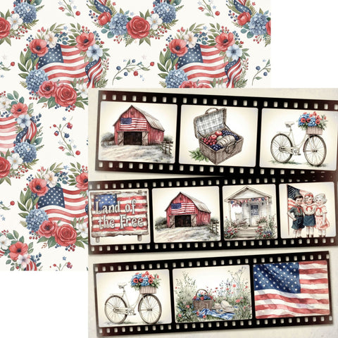 Country Craft Creations - Hometown Country 4th -12x12 / 27 Double-Sided 12x12 Papers + 1 Fussy Cut Die Cut Sheet