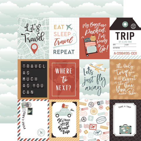 Echo Park - Let's Take The Trip - 12x12 Single Sheet / 3x4 Journaling Cards