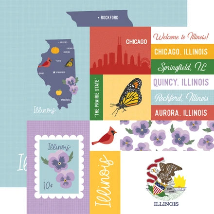 Echo Park - Our United States - 12x12 Single Sheets / Illinois