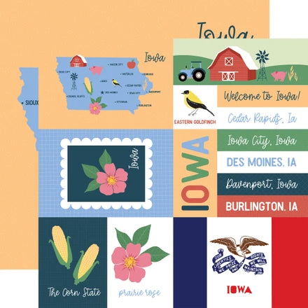 Echo Park - Our United States - 12x12 Single Sheets / Iowa