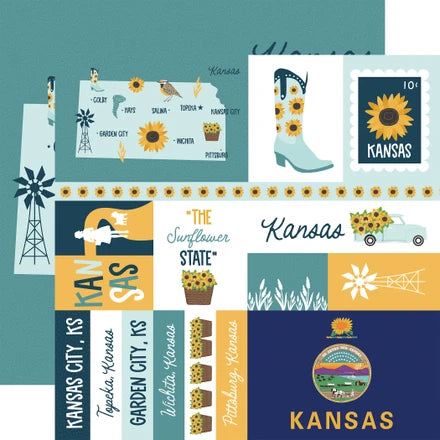 Echo Park - Our United States - 12x12 Single Sheets / Kansas