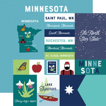 Echo Park - Our United States - 12x12 Single Sheets / Minnesota