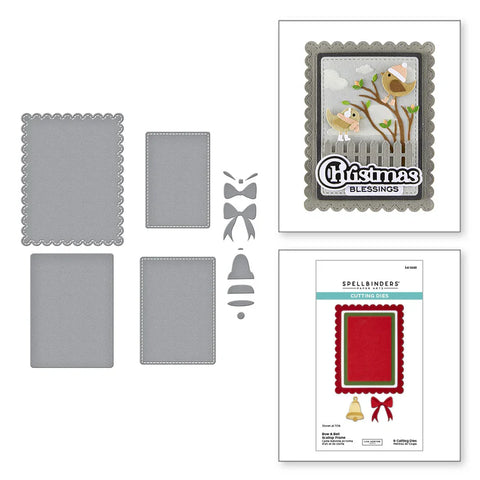 Spellbinders - Bow & Bell Scallop Frame Etched Dies from the All About Christmas Collection