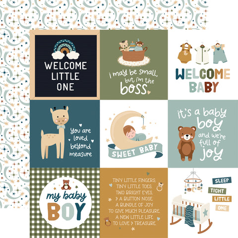 Echo Park - Special Delivery Baby Boy - 12x12 Single Sheet / 4x4 Journaling Cards