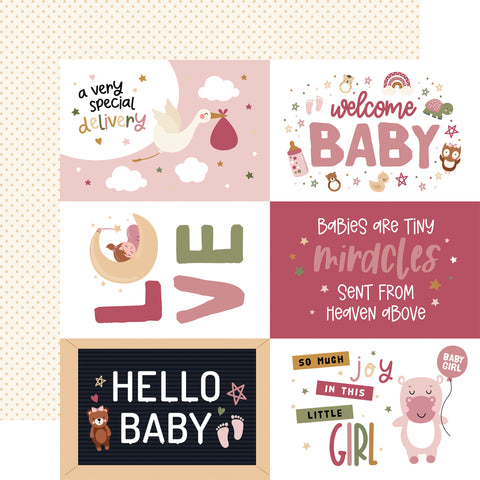 Echo Park - Special Delivery Baby Girl - 12x12 Single Sheet / 6x4 Journaling Cards