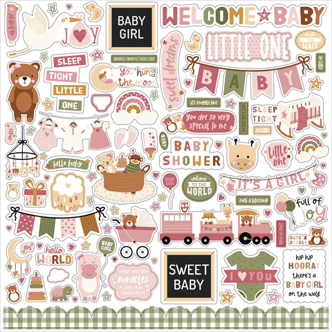 Echo Park - Special Delivery Baby Girl - 12x12 Element Sticker Sheet