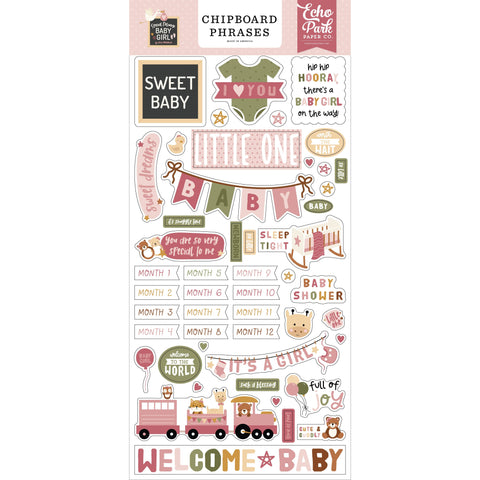 Echo Park - Special Delivery Baby Girl - 6x13 Chipboard - Phrases