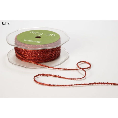Ribbon - 1/8 inch Metallic Sparkle String Ribbon / Red