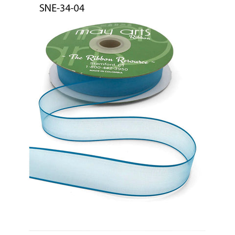 Ribbon - 3/4 Inch Soft Sheer Ribbon with Thin Solid Edge - Teal