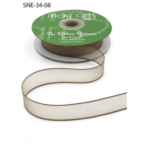 Ribbon - 3/4 Inch Soft Sheer Ribbon with Thin Solid Edge - Taupe