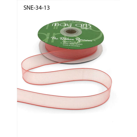 Ribbon - 3/4 Inch Soft Sheer Ribbon with Thin Solid Edge - Coral