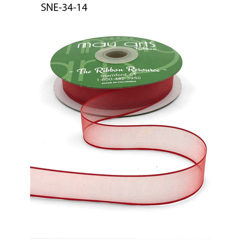 Ribbon - 3/4 Inch Soft Sheer Ribbon with Thin Solid Edge - Red