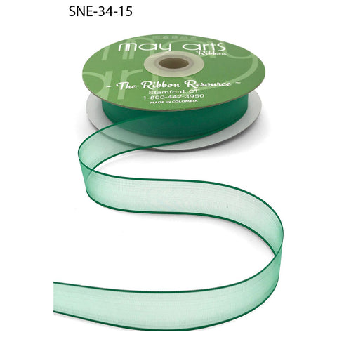 Ribbon - 3/4 Inch Soft Sheer Ribbon with Thin Solid Edge - Green