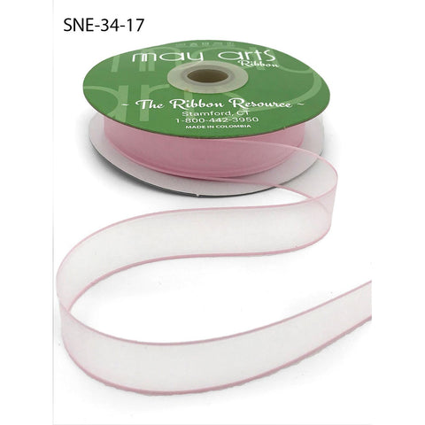 Ribbon - 3/4 Inch Soft Sheer Ribbon with Thin Solid Edge - Light Pink