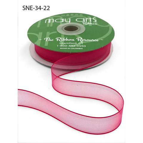 Ribbon - 3/4 Inch Soft Sheer Ribbon with Thin Solid Edge - Fuchsia Pink