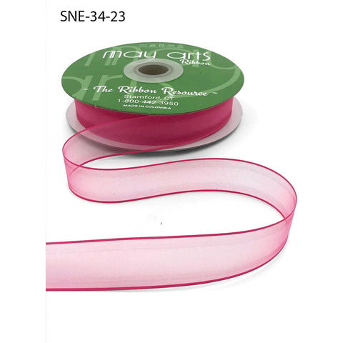 Ribbon - 3/4 Inch Soft Sheer Ribbon with Thin Solid Edge - Watermelon