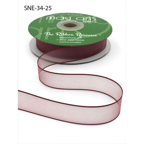 Ribbon - 3/4 Inch Soft Sheer Ribbon with Thin Solid Edge - Burgundy