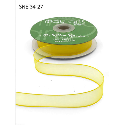 Ribbon - 3/4 Inch Soft Sheer Ribbon with Thin Solid Edge - Yellow
