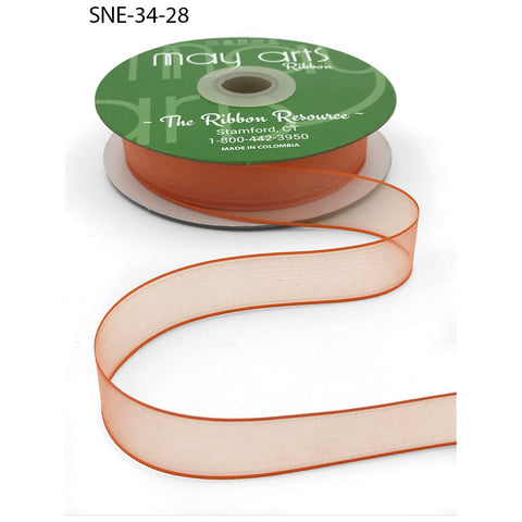 Ribbon - 3/4 Inch Soft Sheer Ribbon with Thin Solid Edge - Orange