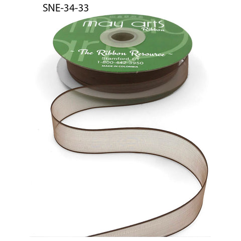 Ribbon - 3/4 Inch Soft Sheer Ribbon with Thin Solid Edge - Brown