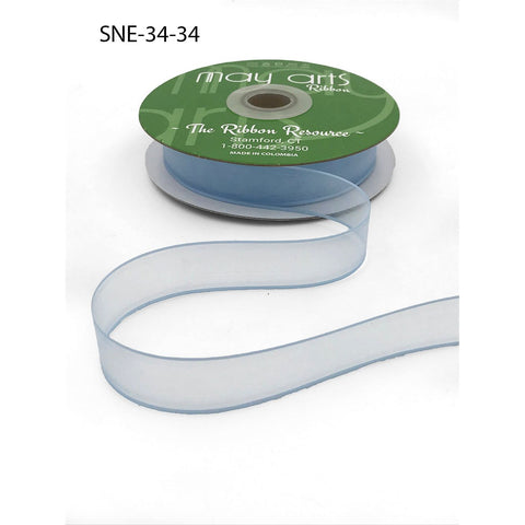 Ribbon - 3/4 Inch Soft Sheer Ribbon with Thin Solid Edge - Light Blue