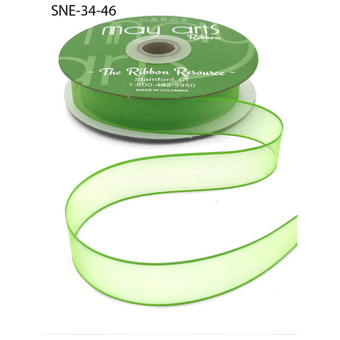 Ribbon - 3/4 Inch Soft Sheer Ribbon with Thin Solid Edge - Parrot Green