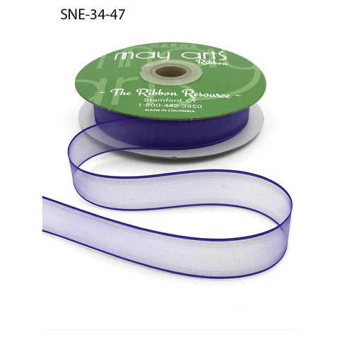 Ribbon - 3/4 Inch Soft Sheer Ribbon with Thin Solid Edge - Purple