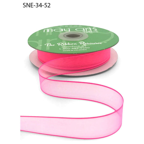 Ribbon - 3/4 Inch Soft Sheer Ribbon with Thin Solid Edge - Neon Hot Pink