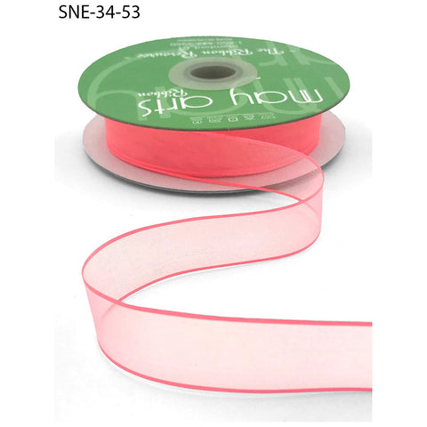 Ribbon - 3/4 Inch Soft Sheer Ribbon with Thin Solid Edge - Neon Watermelon