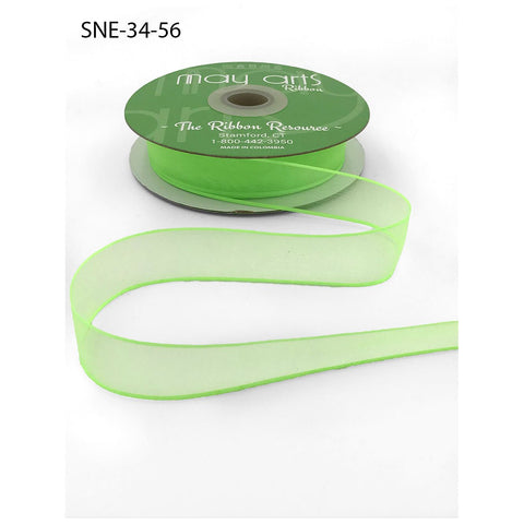 Ribbon - 3/4 Inch Soft Sheer Ribbon with Thin Solid Edge - Neon Green