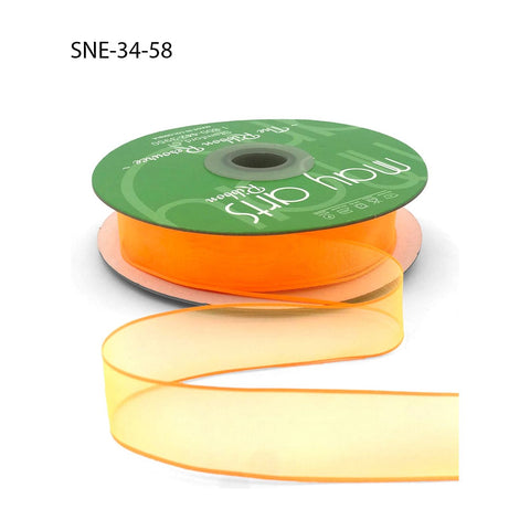 Ribbon - 3/4 Inch Soft Sheer Ribbon with Thin Solid Edge - Neon Orange