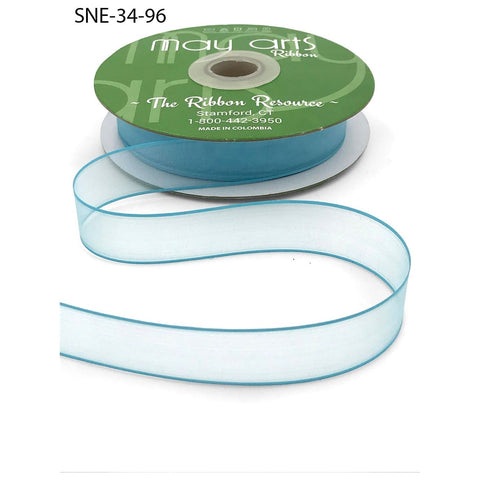 Ribbon - 3/4 Inch Soft Sheer Ribbon with Thin Solid Edge - Turquoise