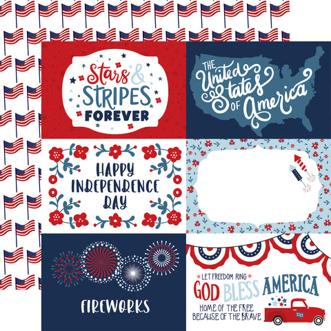 Echo Park - Stars And Stripes - 12x12 Single Sheet / 6x4 Journaling Cards