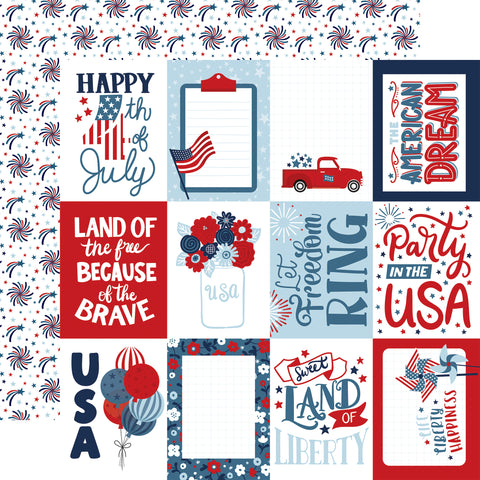 Echo Park - Stars And Stripes - 12x12 Single Sheet / 3x4 Journaling Cards