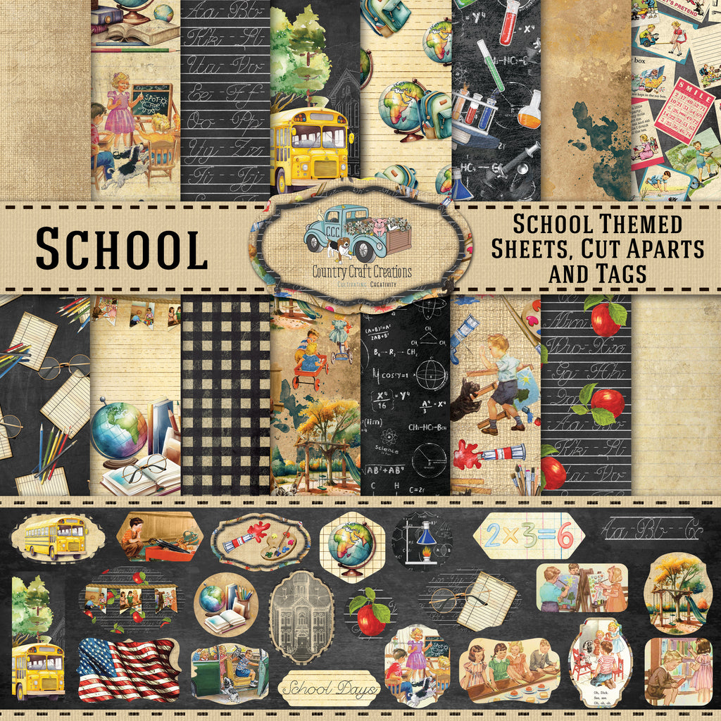 Country Craft Creations - School - 12x12 27 Sheet Collection Pack with Die Cuts / Pre Order